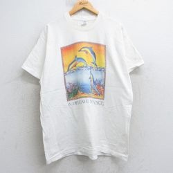 【50%OFF】XL★古着 フルーツオブザルーム 半袖 ビンテージ Tシャツ メンズ 90年代 90s イルカ 大きいサイズ コットン クルーネック USA製 白 ホワイト 25jul25 中古