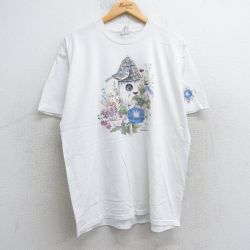 XL★古着 ジャージーズ 半袖 ビンテージ Tシャツ メンズ 90年代 90s 鳥カゴ 花 クルーネック 白 ホワイト 25jul25 中古