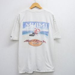 XL★古着 半袖 ビンテージ Tシャツ メンズ 90年代 90s ハードロックカフェ マイアミ 大きいサイズ コットン クルーネック USA製 白 ホワイト 25jul25 中古