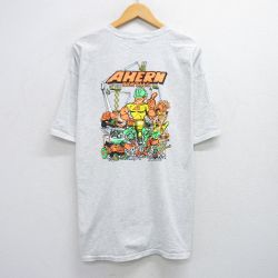 【50%OFF】XL★古着 半袖 ビンテージ Tシャツ メンズ 00年代 00s AHERN トラクター 胸ポケット付き 大きいサイズ クルーネック 薄グレー 霜降り 25jul25 中古