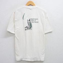 XL★古着 ヘインズ Hanes 半袖 ビンテージ Tシャツ メンズ 90年代 90s 魚 大きいサイズ コットン クルーネック USA製 白系 ホワイト 25jul25 中古