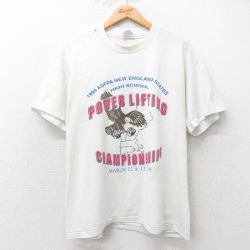 L★古着 ヘインズ Hanes 半袖 ビンテージ Tシャツ メンズ 90年代 90s パワーリフティング 鳥 クルーネック USA製 白 ホワイト 25jul25 中古