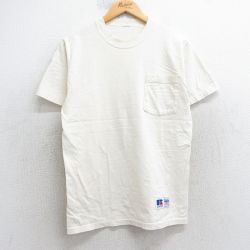 M★古着 ラッセル 半袖 ビンテージ Tシャツ メンズ 90年代 90s 無地 胸ポケット付き コットン クルーネック USA製 生成り 25jul25 中古