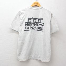 【50%OFF】XL★古着 ヘインズ Hanes 半袖 ビンテージ Tシャツ メンズ 90年代 90s NORTHERN EXPOSURE スタッフ クルーネック USA製 薄グレー 霜降り 25jul26 中古