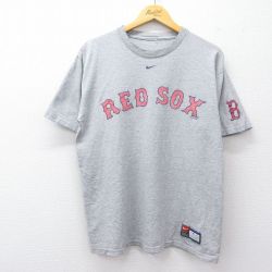 L★古着 ナイキ NIKE 半袖 ビンテージ Tシャツ メンズ 00年代 00s MLB ボストンレッドソックス クルーネック グレー 霜降り メジャーリーグ ベースボール 野球 25jul26 中古