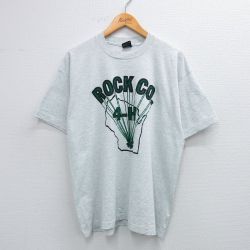 XL★古着 フルーツオブザルーム 半袖 ビンテージ Tシャツ メンズ 90年代 90s ROCK CO クルーネック USA製 薄グレー 霜降り 【spe】 25jul26 中古