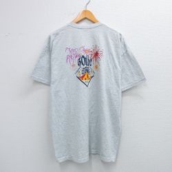 XL★古着 フルーツオブザルーム 半袖 ビンテージ Tシャツ メンズ 00年代 00s 花火 消防士 大きいサイズ クルーネック 薄グレー 霜降り 25jul26 中古