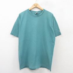 XL★古着 コロンビア COLUMBIA 半袖 ビンテージ Tシャツ メンズ 90年代 90s 無地 コットン クルーネック USA製 青緑系 25jul26 中古