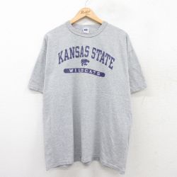 XL★古着 ラッセル 半袖 ビンテージ Tシャツ メンズ 00年代 00s KANSAS 大きいサイズ クルーネック グレー 25jul26 中古