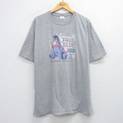 【50%OFF】XL★古着 半袖 ビンテージ Tシャツ メンズ 00年代 00s ディズニー DISNEY くまのプーさん イーヨー 大きいサイズ ロング丈 クルーネック グレー 霜降り 25jul26 中古