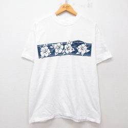 【50%OFF】XL★古着 半袖 ビンテージ Tシャツ メンズ 00年代 00s ハイビスカス コットン クルーネック 白 ホワイト 25jul26 中古