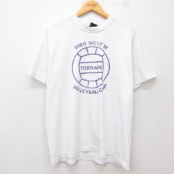 L★古着 スクリーンスターズ 半袖 ビンテージ Tシャツ メンズ 80年代 80s バレーボール TORNADO クルーネック 白 ホワイト 25jul26 中古
