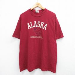 00s 半袖Tシャツ アラスカシカ刺繍 バーガンディ XL | 古着