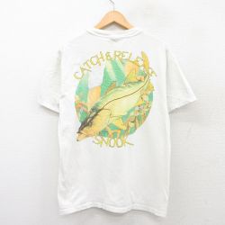 XL★古着 半袖 ビンテージ Tシャツ メンズ 00年代 00s 魚 コットン クルーネック 白 ホワイト 25jul26 中古