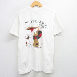 【50%OFF】L★古着 フルーツオブザルーム 半袖 ビンテージ Tシャツ メンズ 90年代 90s WHITE TAIL ビール コットン クルーネック USA製 白 ホワイト 25jul28 中古