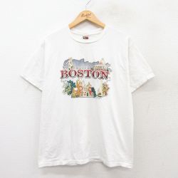【50%OFF】L★古着 フルーツオブザルーム 半袖 ビンテージ Tシャツ メンズ 00年代 00s ボストン コットン クルーネック 白 ホワイト 25jul28 中古