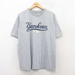 【50%OFF】XL★古着 ナイキ NIKE 半袖 ビンテージ Tシャツ メンズ 00年代 00s MLB ニューヨークヤンキース クルーネック グレー 霜降り メジャーリーグ ベースボール 野球 25jul28 中古