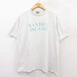 XL★古着 オニータ ONEITA 半袖 ビンテージ Tシャツ メンズ 90年代 90s SANIBEL ISLAND 大きいサイズ コットン クルーネック USA製 薄グレー 霜降り 25jul28 中古