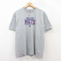 XL★古着 ナイキ NIKE 半袖 ビンテージ Tシャツ メンズ 00年代 00s MLB ニューヨークメッツ クルーネック グレー 霜降り メジャーリーグ ベースボール 野球 25jul28 中古