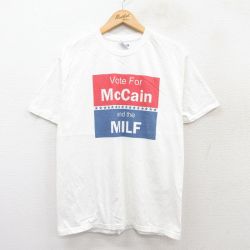 M★古着 ヘインズ Hanes 半袖 ビンテージ Tシャツ メンズ 00年代 00s McCain MILF コットン クルーネック 白 ホワイト 25jul28 中古