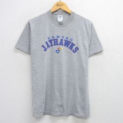 M★古着 ジャージーズ 半袖 ビンテージ Tシャツ メンズ 00年代 00s カンザスジェイホークス クルーネック グレー 霜降り 25jul28 中古