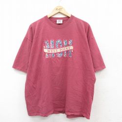 XL★古着 半袖 ビンテージ Tシャツ メンズ 90年代 90s MOM ウエストポイント 刺繍 大きいサイズ コットン クルーネック USA製 エンジ系 25jul28 中古
