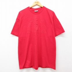 XL★古着 ヘインズ Hanes 半袖 ビンテージ Tシャツ メンズ 00年代 00s NBC ニュース チャンネル コットン クルーネック 赤 レッド 25jul29 中古