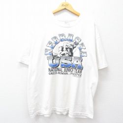 XL★古着 ヘインズ Hanes 半袖 ビンテージ Tシャツ メンズ 00年代 00s レスリング ネブラスカ クルーネック 白 ホワイト 25jul29 中古