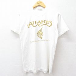 M★古着 半袖 ビンテージ Tシャツ メンズ 80年代 80s アトランティス 魚 ラメ クルーネック USA製 白 ホワイト 25jul29 中古