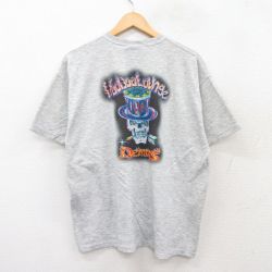 XL★古着 半袖 ビンテージ Tシャツ メンズ 00年代 00s スカル クルーネック 薄グレー 霜降り 25jul29 中古