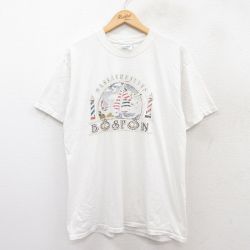 【50%OFF】L★古着 半袖 ビンテージ Tシャツ メンズ 00年代 00s ヨット ボストン コットン クルーネック 白 ホワイト 25jul29 中古