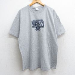 XL★古着 半袖 ビンテージ Tシャツ メンズ 00年代 00s バッファロー ホッケー クルーネック グレー 霜降り 25jul29 中古