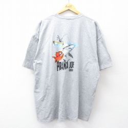 XL★古着 半袖 ビンテージ Tシャツ メンズ 00年代 00s 魚 サメ 大きいサイズ コットン クルーネック グレー 霜降り 25jul30 中古