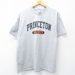 XL★古着 ヘインズ Hanes 半袖 ビンテージ Tシャツ メンズ 00年代 00s プリンストン クルーネック グレー 霜降り 25jul30 中古