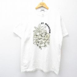 L★古着 半袖 ビンテージ Tシャツ メンズ 90年代 90s イグアナ ヤシの木 コットン クルーネック 白 ホワイト 25jul30 中古