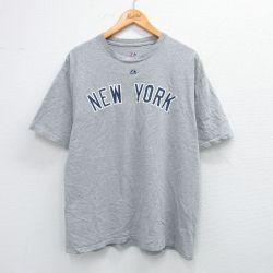XL★古着 マジェスティック 半袖 Tシャツ メンズ MLB ニューヨークヤンキース ニックスウィッシャー 33 クルーネック グレー 霜降り メジャーリーグ ベースボール 野球 25jul31 中古