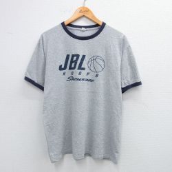 L★古着 半袖 ビンテージ Tシャツ メンズ 00年代 00s JBL HOOPS バスケットボール クルーネック グレー 霜降り リンガー 25jul31 中古