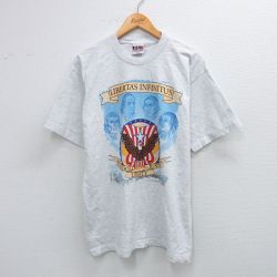 【20%OFF】L★古着 半袖 ビンテージ Tシャツ メンズ 00年代 00s 鳥 ファウンディングファーザーズ コットン クルーネック USA製 薄グレー 霜降り 25jul31 中古