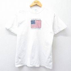 M★古着 半袖 ビンテージ Tシャツ メンズ 00年代 00s 星条旗 コットン クルーネック 白 ホワイト 25jul31 中古