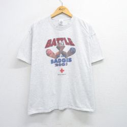 XL★古着 半袖 ビンテージ Tシャツ メンズ 00年代 00s バトル 企業広告 大きいサイズ クルーネック 薄グレー 霜降り 25jul31 中古