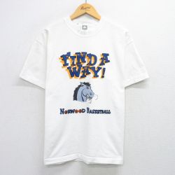 【20%OFF】XL★古着 半袖 ビンテージ Tシャツ メンズ 90年代 90s 馬 バスケットボール コットン クルーネック USA製 白 ホワイト 25jul31 中古