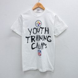 S★古着 マジェスティック 半袖 ビンテージ Tシャツ メンズ 90年代 90s NFL ピッツバーグスティーラーズ コットン クルーネック USA製 白 ホワイト アメフト スーパーボウル 25jul31 中古