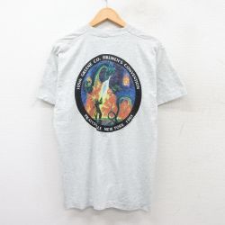 L★古着 フルーツオブザルーム 半袖 ビンテージ Tシャツ メンズ 90年代 90s 消防士 ドラゴン クルーネック USA製 薄グレー 霜降り 25jul31 中古