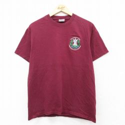 M★古着 チャンピオン champion 半袖 ビンテージ Tシャツ メンズ 00年代 00s クイーンズオウンキャメロンハイランダーズ コットン クルーネック エンジ 25jul31 中古