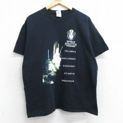 L★古着 半袖 ビンテージ Tシャツ メンズ 00年代 00s スペースシャトル コットン クルーネック 黒 ブラック 【spe】 25aug01 中古