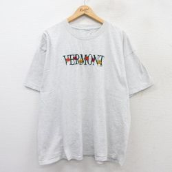 XL★古着 半袖 ビンテージ Tシャツ メンズ 90年代 90s バーモント 葉 刺繍 大きいサイズ クルーネック 薄グレー 霜降り 25aug01 中古