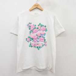 【50%OFF】L★古着 ベーシックエディションズ 半袖 ビンテージ Tシャツ メンズ 90年代 90s 花 クルーネック 白 ホワイト 25aug01 中古