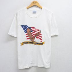 【50%OFF】L★古着 All sport 半袖 ビンテージ Tシャツ メンズ 90年代 90s 鳥 星条旗 コットン クルーネック USA製 白 ホワイト 25aug01 中古