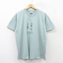 L★古着 半袖 ビンテージ Tシャツ メンズ 90年代 90s BUSCH GARDENS 花 刺繍 コットン クルーネック USA製 青緑系 25aug01 中古