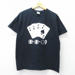 L★古着 半袖 ビンテージ Tシャツ メンズ 00年代 00s トランプ サイコロ コットン クルーネック 黒 ブラック 25aug02 中古